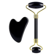 Black Obsidian Jade Facial Roller & Gua Sha Set 100% Natural Source from Highest Altitude of Himalayan Two-Sided Face Neck...