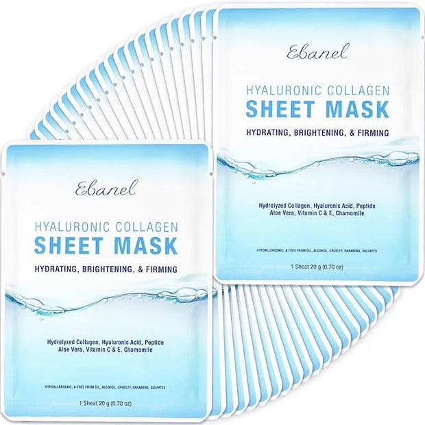 Ebanel 40 Pack Collagen Peptide Hydrating Face Masks, Instant Brightening Firming Anti Aging Face Sheet Masks, Moisturizin...
