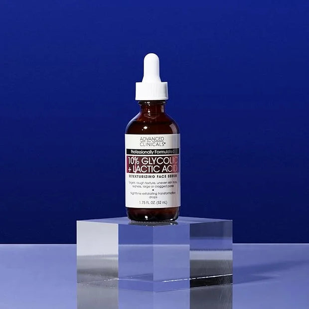 Advanced Clinicals Exfoliating 10% Glycolic Acid Serum For Face + Lactic Acid | Facial Exfoliant AHA + Salicylic Acid Seru...