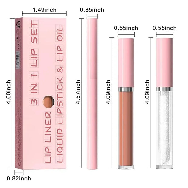 3-in-1Beige Nude Matte Lip Stain Kit | Waterproof Lip Liner + Hydrating Matte Lip Gloss + Nourishing Lip Oil | Long Lastin...