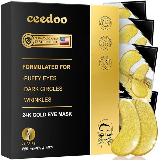 Under Eye Patches - 24 Pairs Gold Under Eye Mask for Puffy Eyes, Dark Circles, Eye Bags, Wrinkles, Collagen Eye Gels with ...