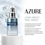 AZURE Hyaluronic & Collagen Anti Aging Eye Serum - Moisturizing, Replenishing & De-Puffing | Reduces Wrinkles, Fine Lines ...
