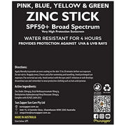 Sun Zapper Zinc Oxide Mineral Sunscreen Stick (Pink, Blue, Green, Yellow) SPF 50+ Water Resistant for Face & Body, Adults,...