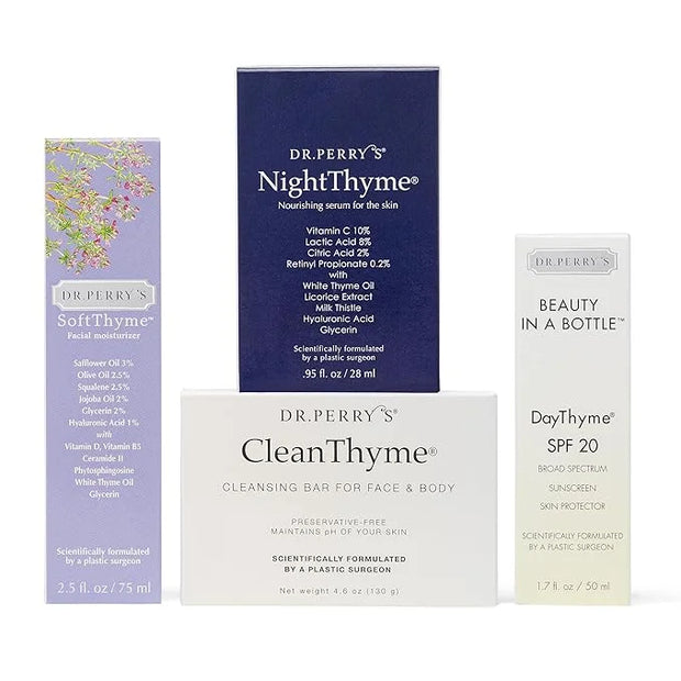 Dr. Perry's Complete Facial Skincare Regimen, 4 Pc. Kit - Vitamin C Night Serum, Facial Moisturizer, SPF Skin Protector, F...