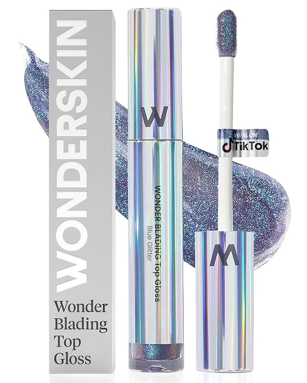 Wonderskin WONDER BLADING Top Gloss - Blue Glitter Lip Gloss, Hydrating and High Shine Finish Lip Makeup (Blue Glitter) - ...