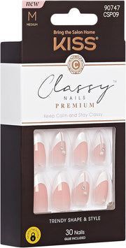KISS Classy Nails Premium, Press-On Nails, Nail glue included, 'Highlights', French, Medium Size, Almond Shape, Includes 3...