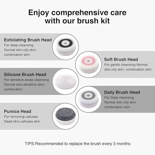 Face Scrubber Exfoliator,Facial Cleansing Brushes Rechargeable IPX7 Waterproof with 5 Brush Heads,Electric Face Spin Brush...