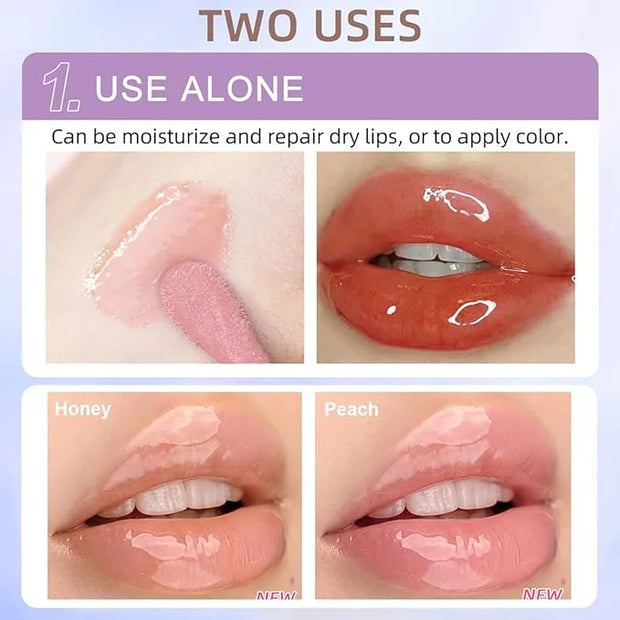 2Pcs Crystal Jelly Moisturizing Lip Oil Hydrating Lip Gloss Set, Non-sticky Fresh Texture Nourishing Plumping Lip Oil Long...
