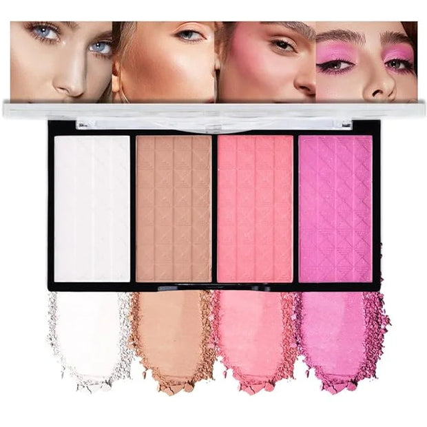 Matte Powder Blush Palette, 4 Colors Face Palette with White Highlighter, Brown Contour, Pink & Rose Pink Blush for Cheeks...
