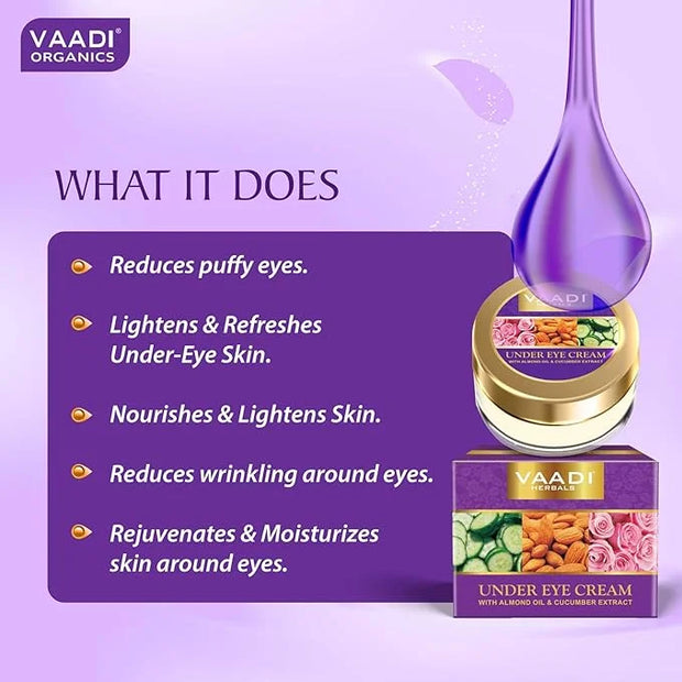Vaadi herbals Natural Under Eye Cream - Almond Oil & Cucumber extract - Reduces the Appearance of Fine Lines and Wrinkles ...