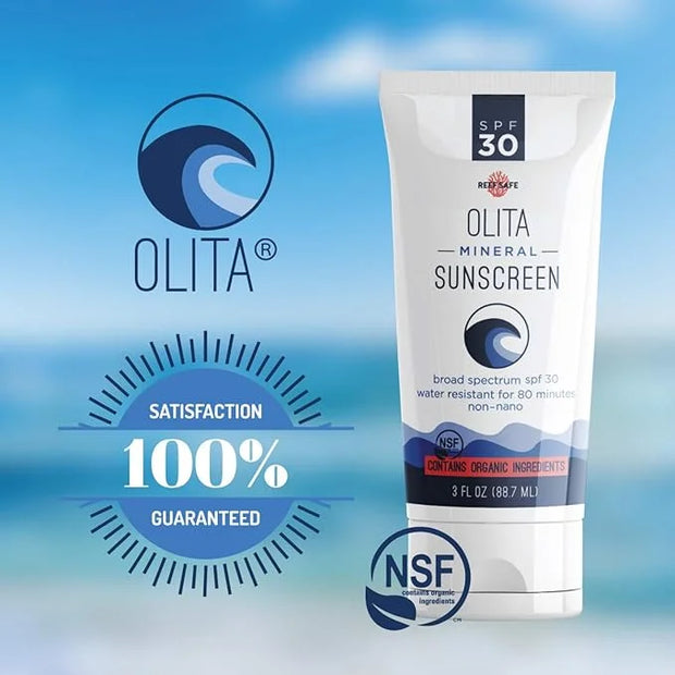 Olita Mineral Sunscreen SPF 30 Lotion - Fragrance Free - 3 oz - Broad Spectrum, Chemical Free, All-Natural, Reef Safe, Org...