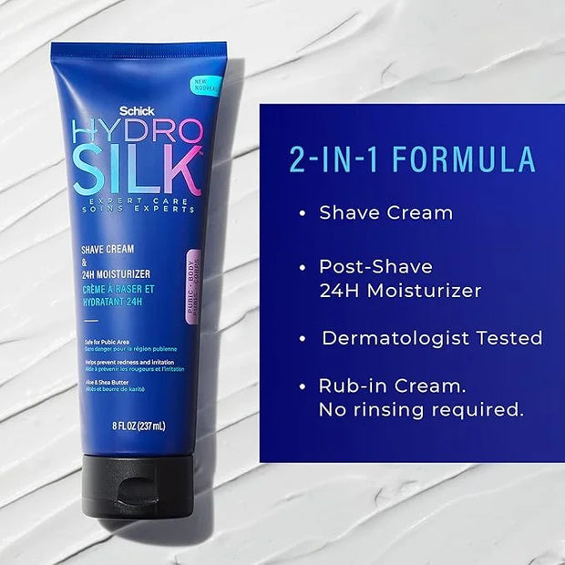 Schick Hydro Silk Shave Cream & 24-Hour Moisturizer | Pubic Hair Shave Cream for Women and Bikini Area Moisturizer, Shavin...