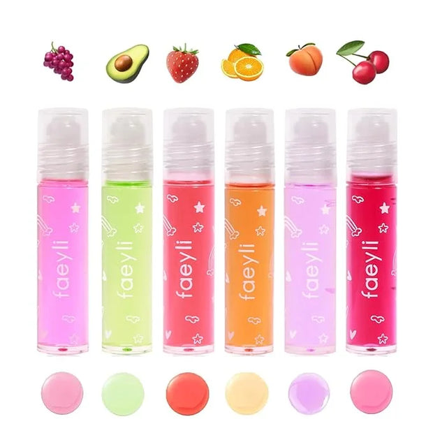 6PCS Roll On Lip Gloss Set, Fruity Flavors Moisturizing Lip Oil,Kids Lip care,Transparent Plumping Lip Gloss,Kid Friendly,...