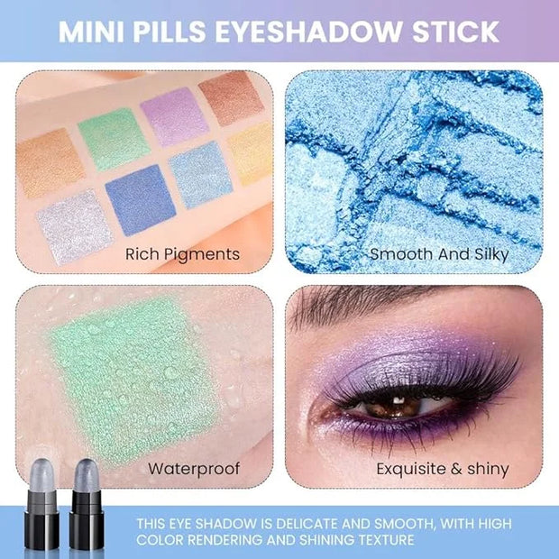 evpct 12Pcs Capsule Cream Eye Shadow Brightener Sticks Set for Eyes, Pearl White Smokey Black Gray Khaki Royal Blue Violet...