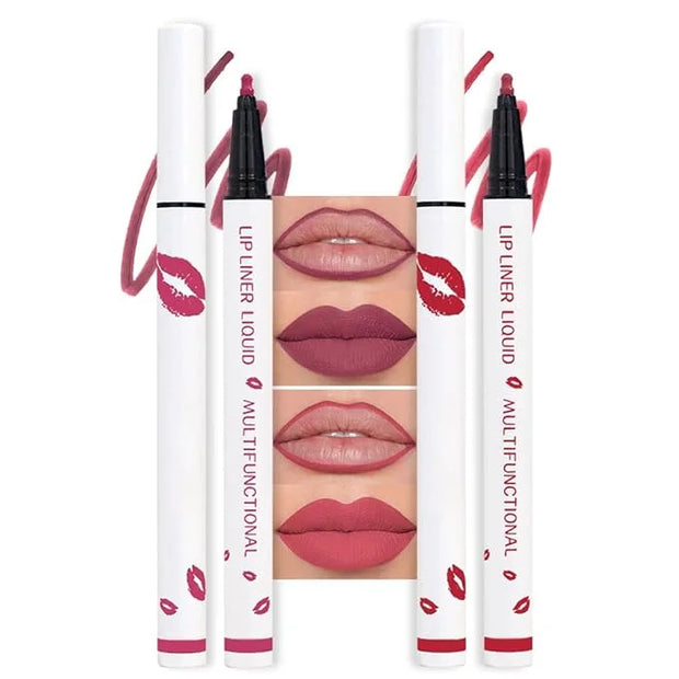 2Pcs Longwear Liquid Lip Liner Stain Marker Pen Set Long Lasting Waterproof, Mauve Pink Red Matte Semi Permanent 24 Hour L...