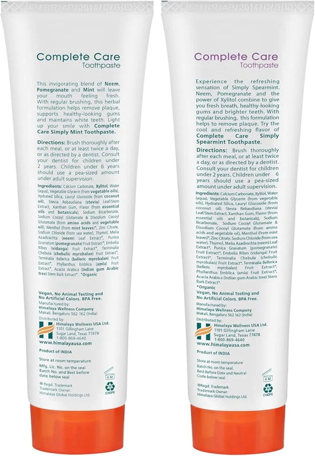 Himalaya Botanique Complete Care Toothpaste, Mint and Spearmint - Fluoride Free Toothpaste for Clean Teeth & Fresh Breath ...