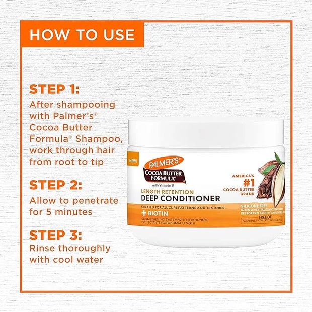 Palmer's Cocoa Butter & Biotin Length Retention Deep Conditioner, Strengthen, Nourish and Restore Elasticity and Shine, Su...