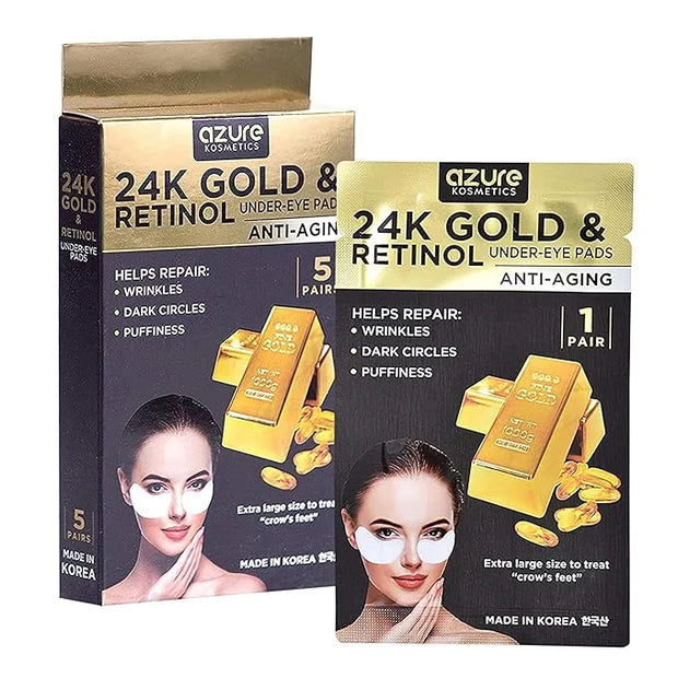 Azure Cosmetics 24K Gold & Retinol Anti Aging Under Eye Patches - Firming, Restoring & Deeply Hydrating Eye Mask - Reduces...