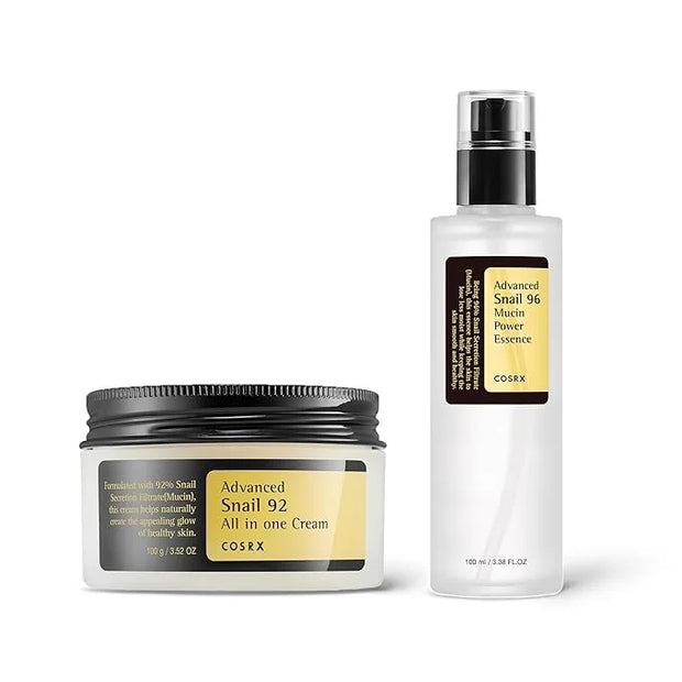 COSRX Best Seller Duo- Snail 92 Cream & Snail 96 Essence, Daily Face Gel Moisturizer and Hydrating Serum for Face with Sna...