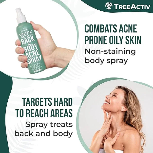 Salicylic Acid Back & Body Acne Spray, Back Acne Solution For Women And Men, Acne Body Spray with Tea Tree Oil, Fast-Dryin...