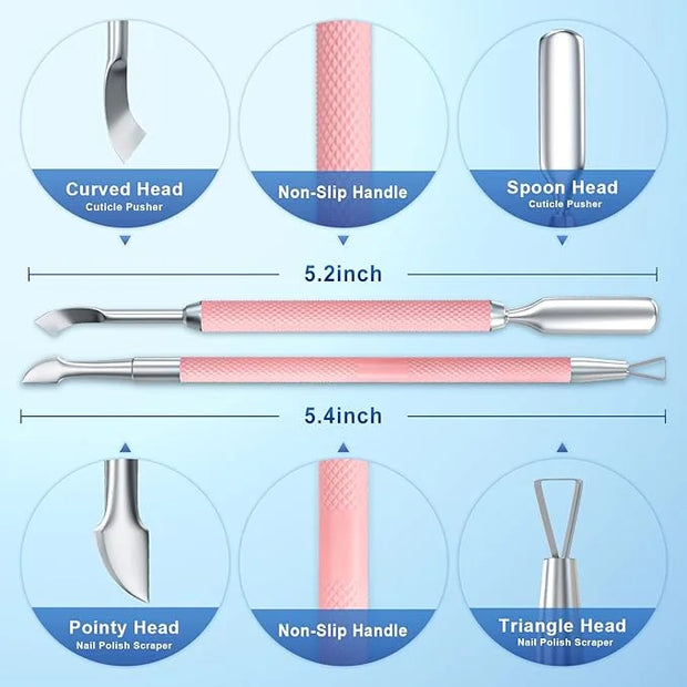 2PCS Metal Pink Cuticle Pusher