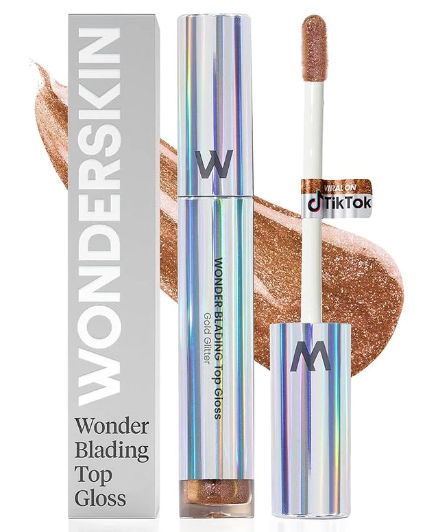 Wonderskin WONDER BLADING Top Gloss - Gold Glitter Lip Gloss, Hydrating and High Shine Finish Lip Makeup (Gold Glitter) - ...