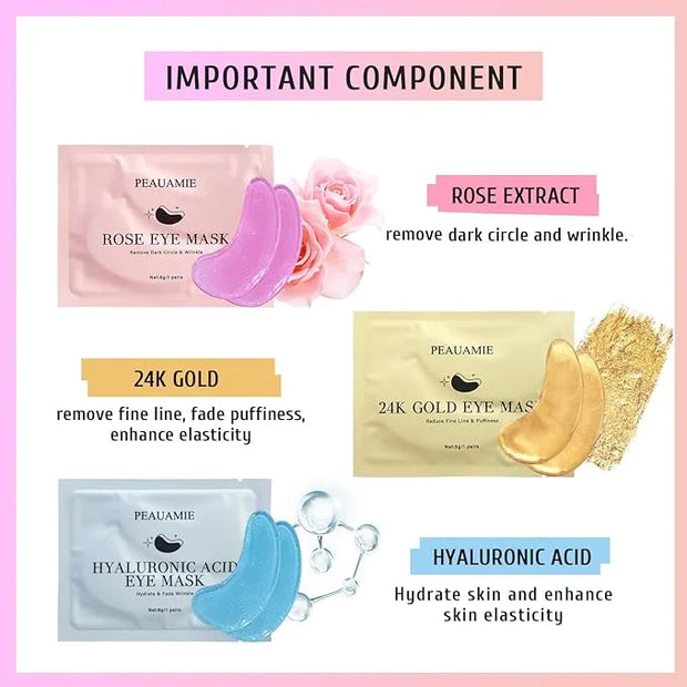 Under Eye Patches Gold and Hyaluronic Acid for puffy eyes,Rose Eye Masks for Dark Circles and Puffiness skin care Smooth W...