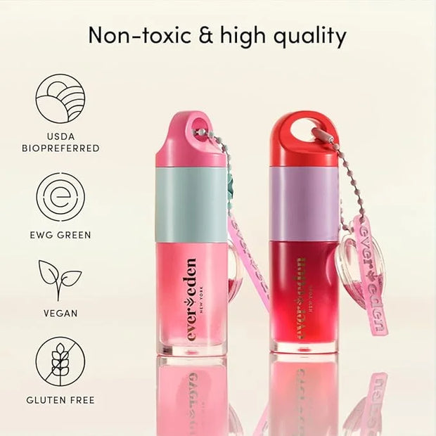 Evereden Kids Tinted Non Toxic Lip Gloss Kit: Ruby Red & Sakura Pink - Non Toxic Kids Makeup Kit for Girls - Vegan Makeup ...