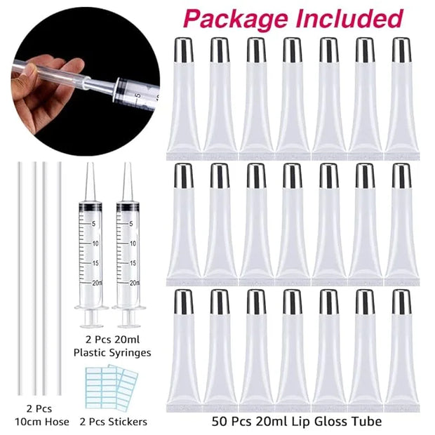 50PCS Lip Gloss Tubes 20ml Silver Cap Lip Gloss Containers Empty Lip Balm Tubes Refillable Cosmetic Squeeze Lipgloss Tubes...