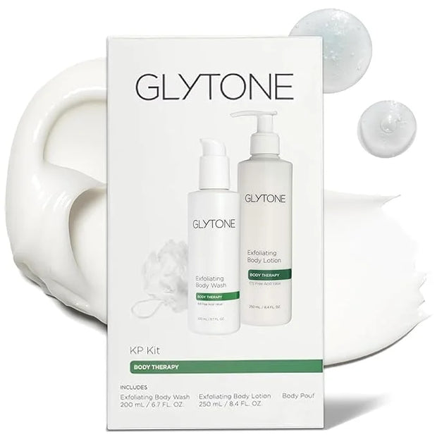 Glytone KP Kit – Exfoliating Body Wash, Glycolic Acid Lotion & Shower Pouf for Keratosis Pilaris – Smooth Rough Bumpy Skin...
