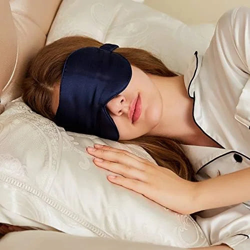 Silk Satin Sleeping Eye Mask, Navy Sleep Eye Night Blindfold for Women and Men, Soft Breathable Blackout Eyeshade Eye Cove...