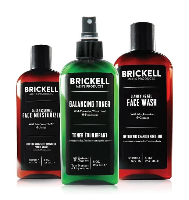 Brickell Men's Daily Face Cleanse Routine for Oily Skin, Alcohol Free Toner, Gel Facial Wash and Moisturizer, Natural and ...