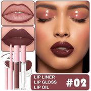 3-in-1Light Nude Matte Lip Stain Kit | Waterproof Lip Liner + Hydrating Matte Lip Gloss + Nourishing Lip Oil | Long Lastin...