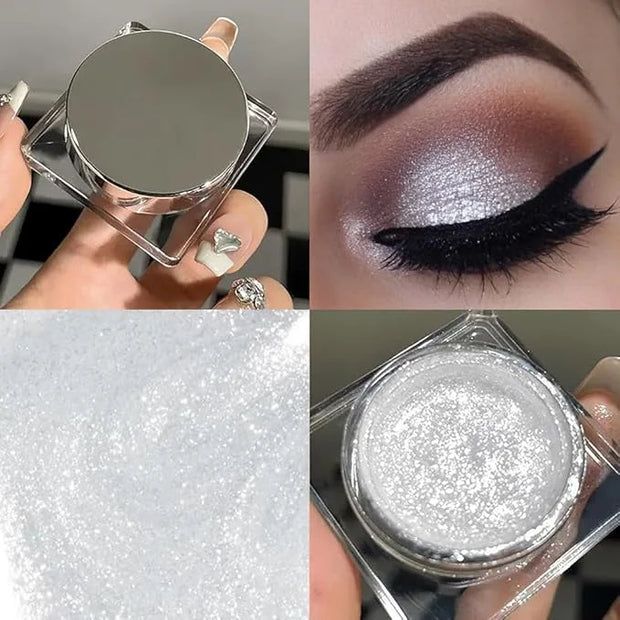 Single Glitter Eyeshadow, Shimmer Eyeshadow Palette, Korean Eye Glitter Makeup, Ultra-Blendable, Sparkle Silver Eye Shadow...