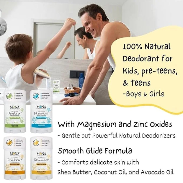 MONA BRANDS 100% Natural Deodorant for Kids | For Girls & Boys | Sensitive Skin | No Baking Soda | No Aluminum | Vegan, No...