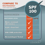 Leader Travel Sunscreen SPF 100+, Ultra Sheer Dry-Touch Water Resistant and Non-Greasy Lotion with Broad Spectrum SPF 100+...