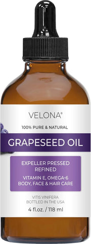 velona Grapeseed Oil 4 fl oz | 100% Pure and Natural Carrier Oil | Refined, Cold pressed | Skin, Face, Body, Hair Care | U...