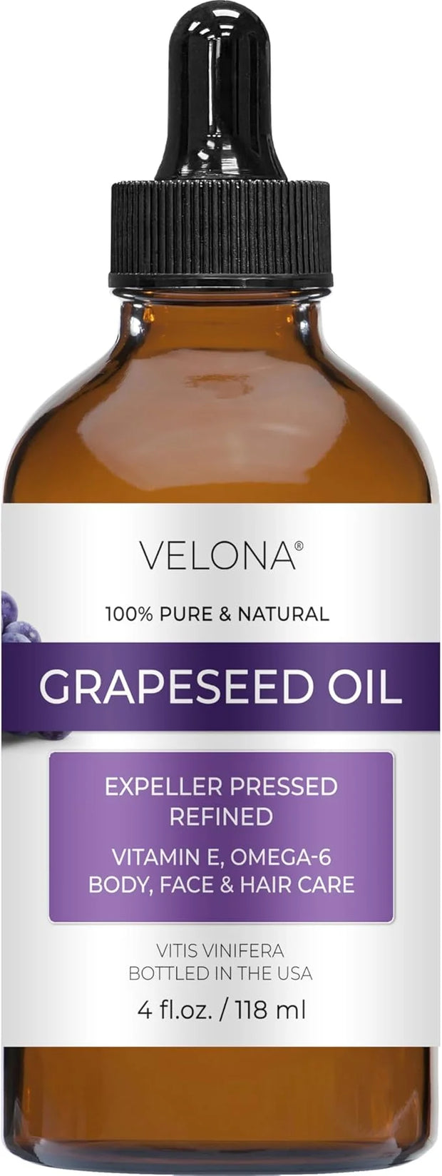 velona Grapeseed Oil 4 fl oz | 100% Pure and Natural Carrier Oil | Refined, Cold pressed | Skin, Face, Body, Hair Care | U...