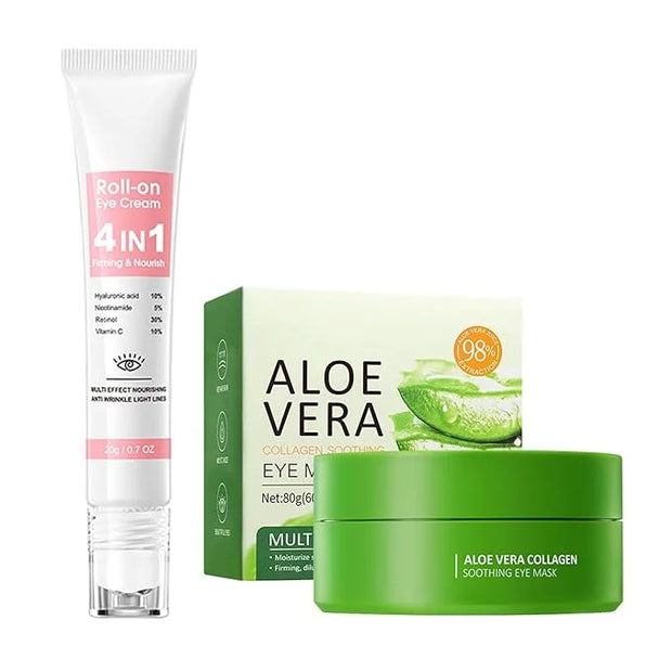 Eye Mask & Cream, Moisturizer Skin, Smoorh (2 PCS, Aloe Eye Mask & 4 In 1 Eye Cream) - Product Image
