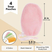 Juvale Soap Savers for Bar Soap with Drawstring Closure, Mesh Pouch for Exfoliating (4 Colors, 3.5 x 6 Inch) 4 Pack - Prod...