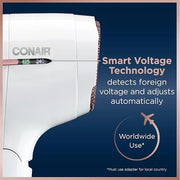 Conair Hair Dryer, Worldwide Travel Hair Dryer with Smart Voltage Technology and Folding Handle, Includes Concentrator - P...