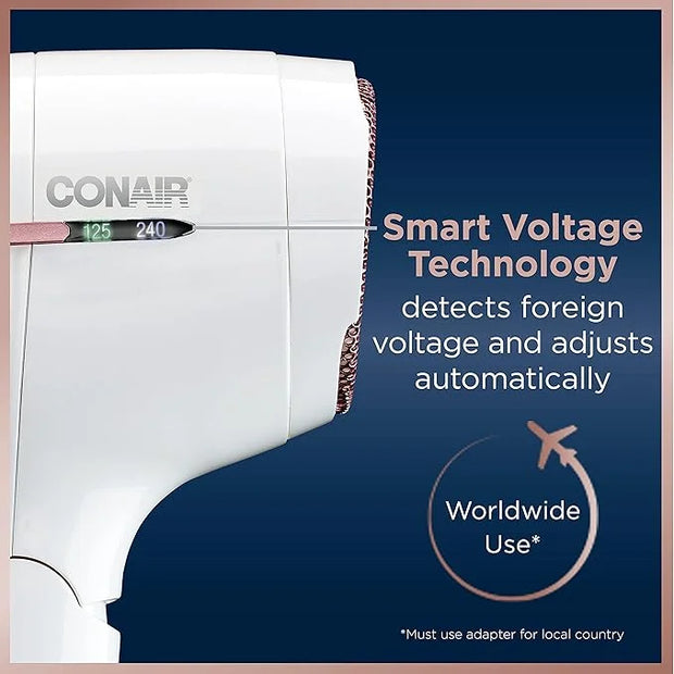 Conair Hair Dryer, Worldwide Travel Hair Dryer with Smart Voltage Technology and Folding Handle, Includes Concentrator - P...