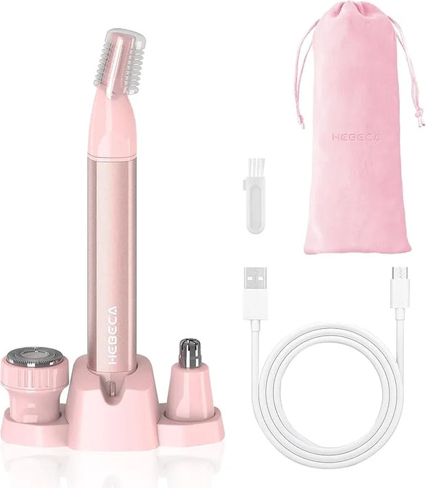 Nose Hair Trimmer for Women 3in1 Facial Hair Removal Trimmers with Storage Base - Waterproof, Portable USB Rechargeable wi...