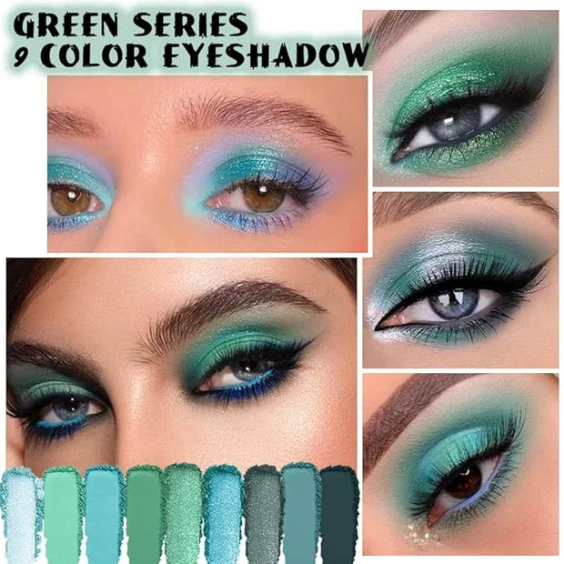 9Colors Green Avocado Color Colorful Bright Eyeshadow Palette Makeup,Highly Pigmented Matte Sparkle Eye Shadow Palette Lon...