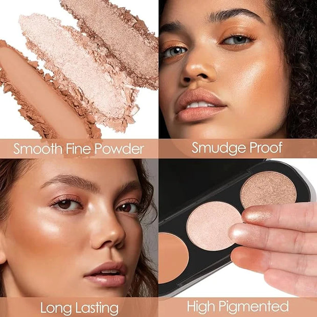 FOCALLURE Blush and Highlighter Palette,3 in 1 Makeup Powder Cruelty-Free Matte Blush,Shimmer Illuminator Highlighters for...