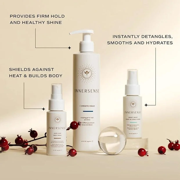 INNERSENSE Organic Beauty - Sleek Stylers Set | I Create Hold, Sweet Spirit Leave-In Conditioner, Hair Love Prep Spray | N...