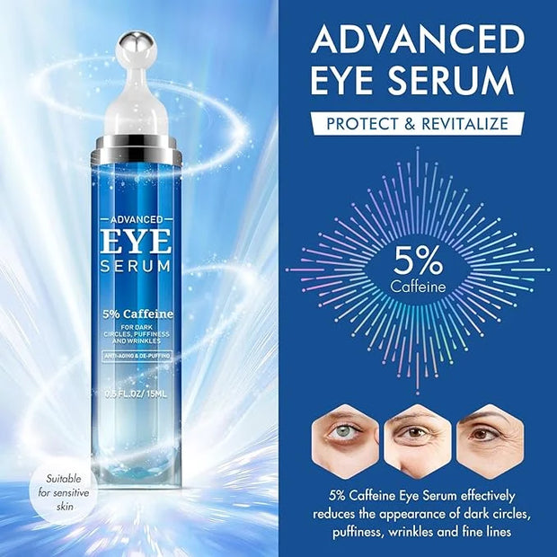 Advanced Eye Serum with Caffeine & Retinol,Eye Treatment Cream for Dark Circles Under,Anti Aging Eye Serum with 360°Massag...