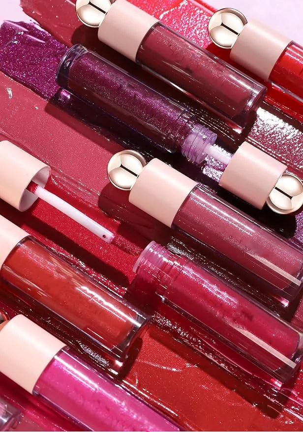 Shimmer Gloss Lipstick, Slicks Lip Gloss Diamond Shiny Pink Dark Red Purple Glitter Sparkly Glossy Shimmer Waterproof Girl...