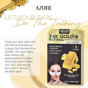 Azure Cosmetics 24K Gold & Retinol Anti Aging Under Eye Patches - Firming, Restoring & Deeply Hydrating Eye Mask - Reduces...