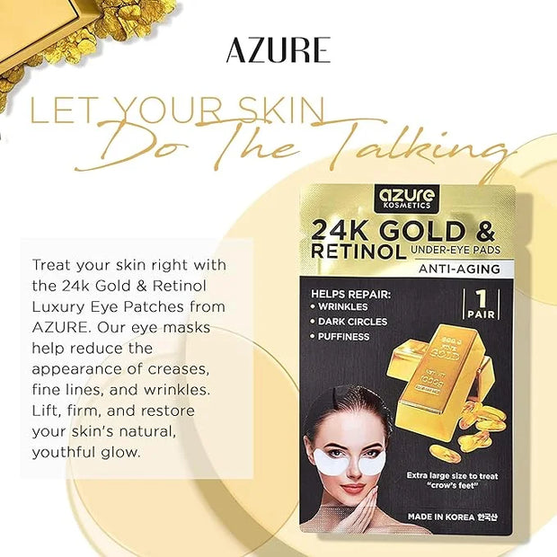 Azure Cosmetics 24K Gold & Retinol Anti Aging Under Eye Patches - Firming, Restoring & Deeply Hydrating Eye Mask - Reduces...